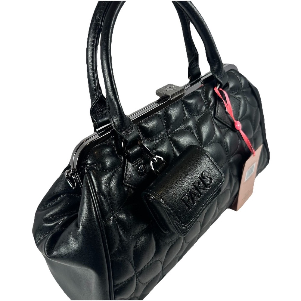 Paris Hilton Camden Frame Bag Black Quilted Satchel Top Handle Y2K NWT - Picture 11 of 13